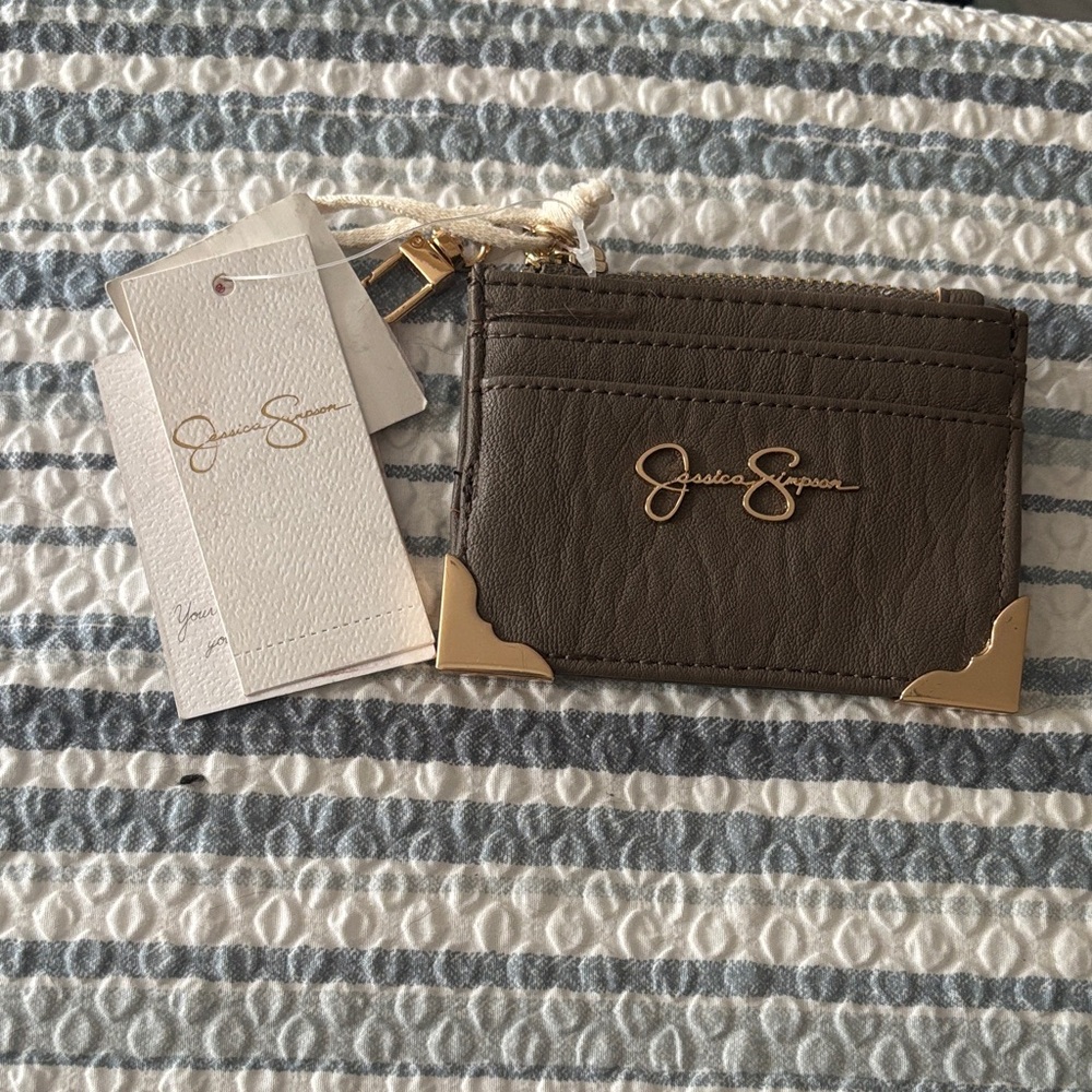 Jessica Simpson Taupe Card Holder with Gold Corners